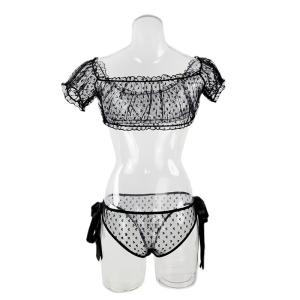 Plus Size Sheer Mesh Bustier Set - Strapless Lace Bra & Thong Combo